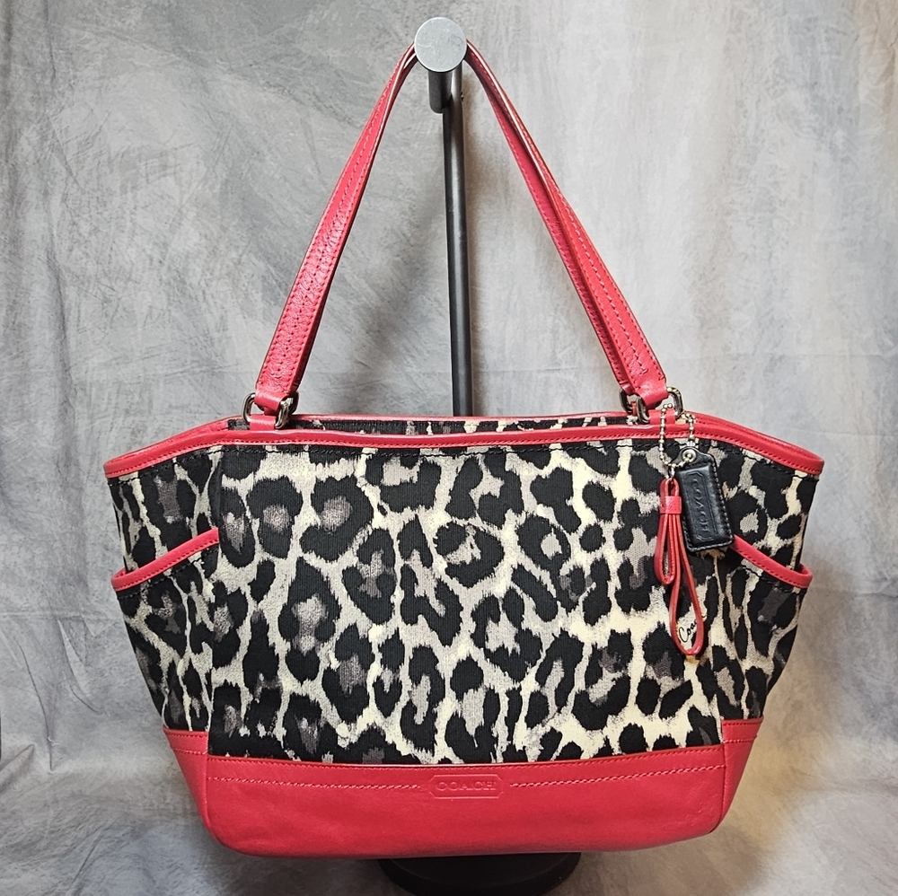 Coach Park Ocelot Print Carrie Tote Shoulder Bag Satchel 23278